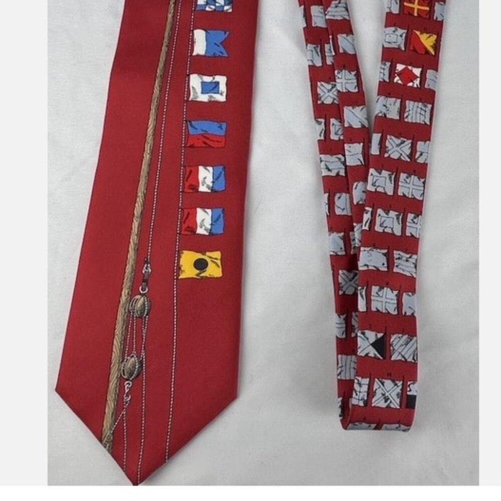 Fornasetti Milano Red Flag Nautical Silk Neck Tie Made In Italy Ship Countries